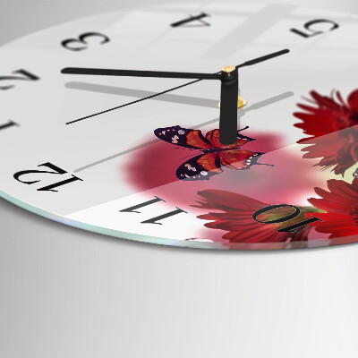 Wanduhr glas rund Gerbera