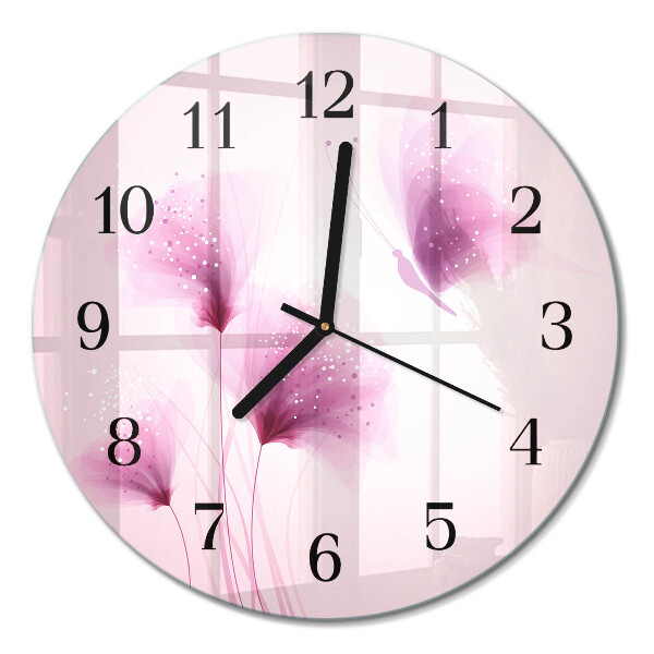 Wanduhr glas rund Blumen