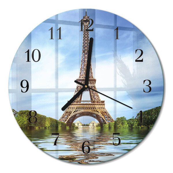 Runde wanduhr aus glas Eiffelturm
