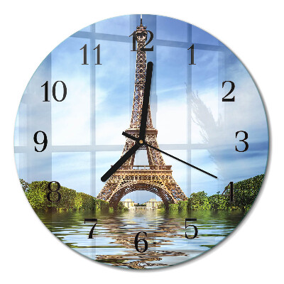 Runde wanduhr aus glas Eiffelturm