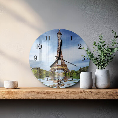 Runde wanduhr aus glas Eiffelturm