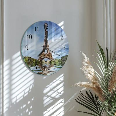 Runde wanduhr aus glas Eiffelturm