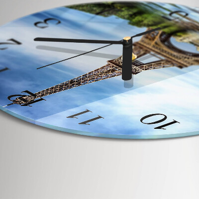 Runde wanduhr aus glas Eiffelturm