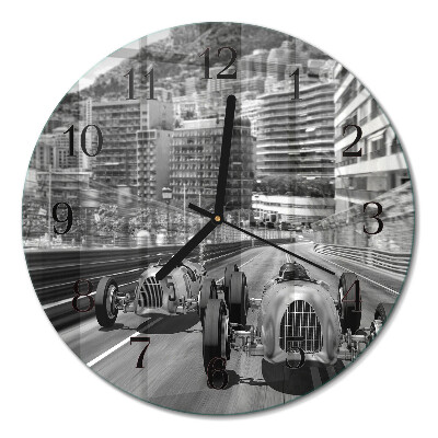 Glas wanduhr mit motiv rund Rennwagen