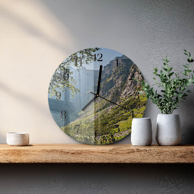 Wanduhr glas rund Gebirge