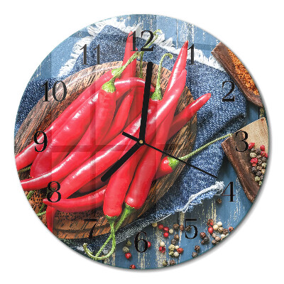 Wanduhr glas rund Chili-Pfeffer