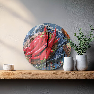 Wanduhr glas rund Chili-Pfeffer