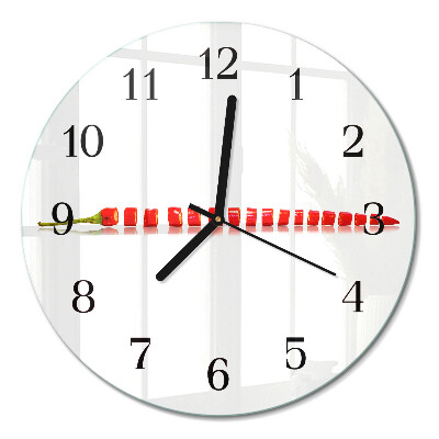 Runde wanduhr aus glas Chili-Pfeffer