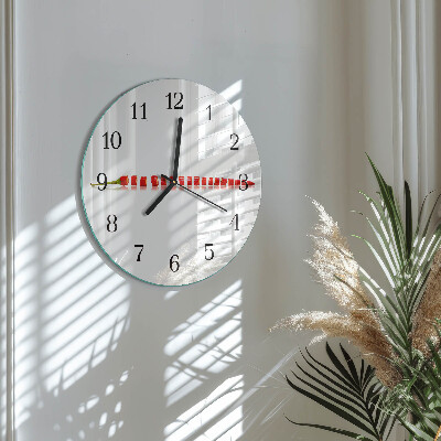 Runde wanduhr aus glas Chili-Pfeffer