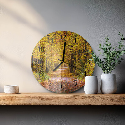Runde wanduhr aus glas Waldweg