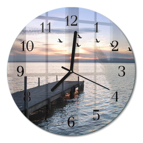 Glas wanduhr mit motiv rund Vögel am See