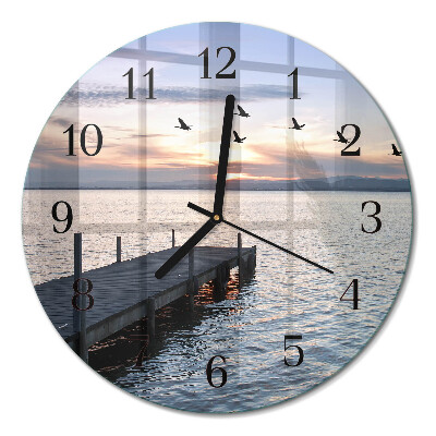 Glas wanduhr mit motiv rund Vögel am See