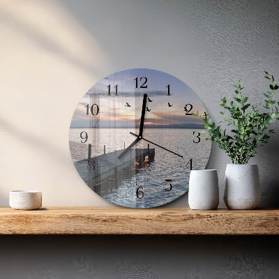 Glas wanduhr mit motiv rund Vögel am See