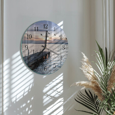 Glas wanduhr mit motiv rund Vögel am See