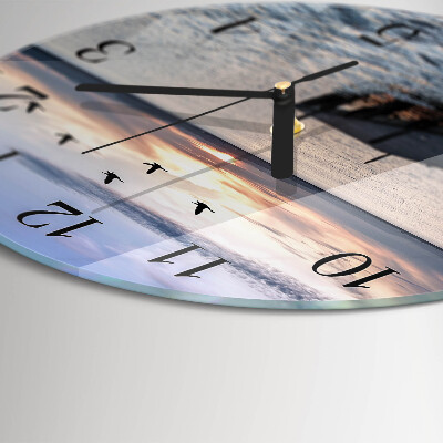 Glas wanduhr mit motiv rund Vögel am See