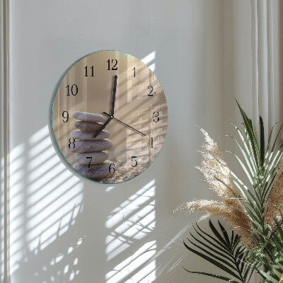 Wanduhr glas rund Steine