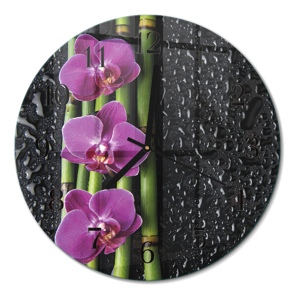 Wanduhr glas rund Orchidee