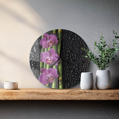 Wanduhr glas rund Orchidee