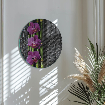 Wanduhr glas rund Orchidee