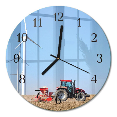 Runde wanduhr aus glas Traktorfeld