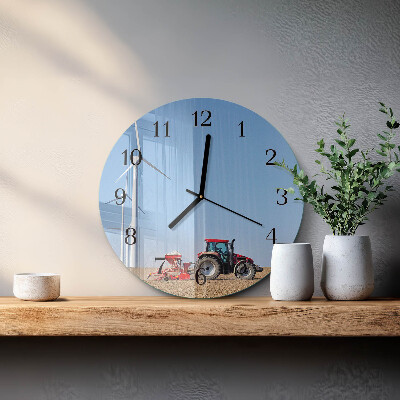 Runde wanduhr aus glas Traktorfeld