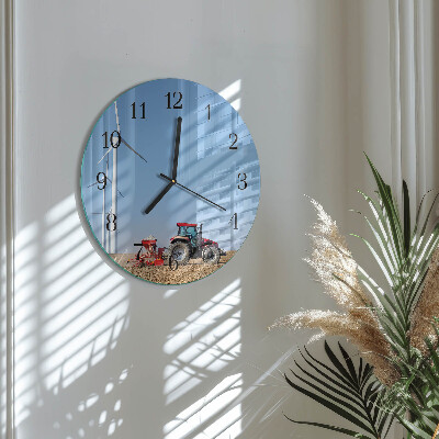 Runde wanduhr aus glas Traktorfeld