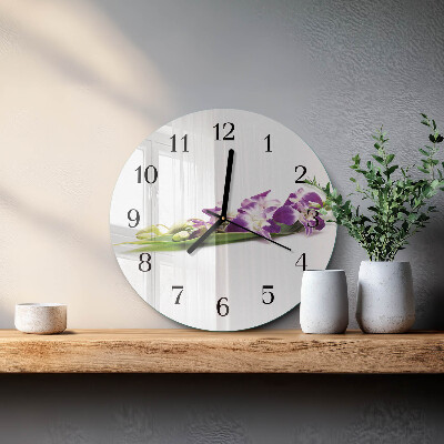 Glas wanduhr mit motiv rund Blumen