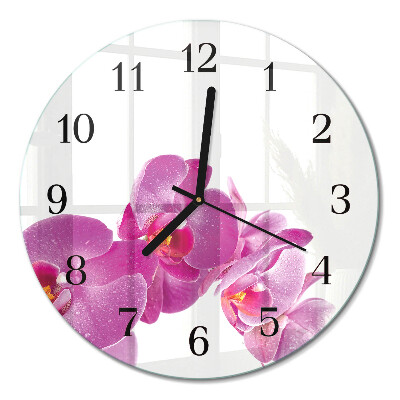 Wanduhr glas rund Orchidee