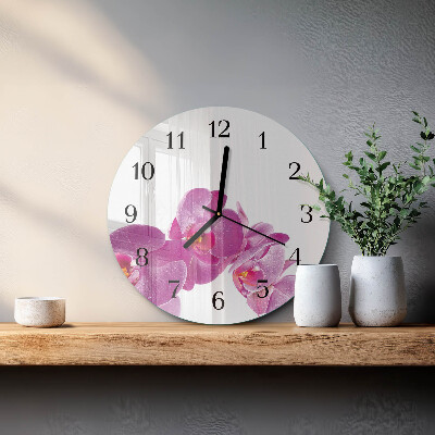Wanduhr glas rund Orchidee