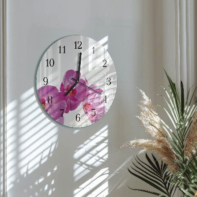 Wanduhr glas rund Orchidee