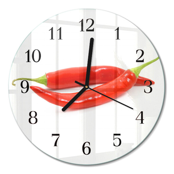 Runde wanduhr aus glas Chili-Pfeffer