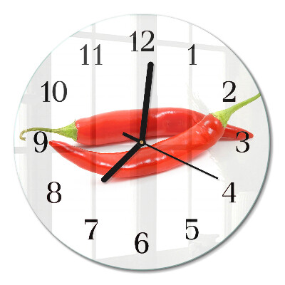 Runde wanduhr aus glas Chili-Pfeffer