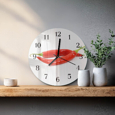 Runde wanduhr aus glas Chili-Pfeffer