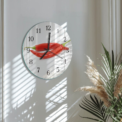 Runde wanduhr aus glas Chili-Pfeffer