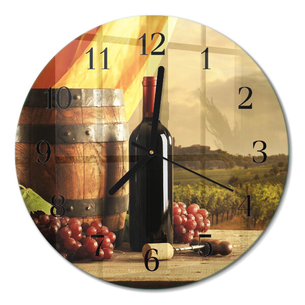 Runde wanduhr aus glas Ein Fass Wein