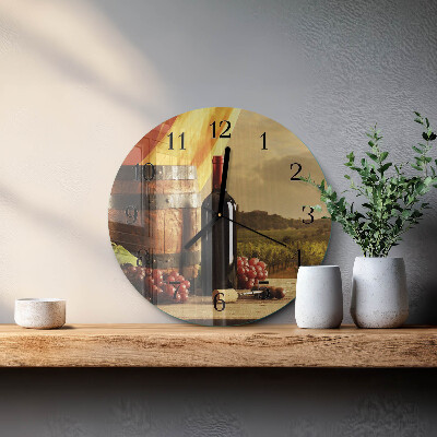 Runde wanduhr aus glas Ein Fass Wein