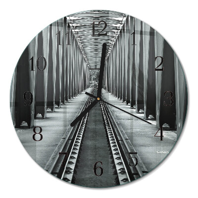 Runde wanduhr aus glas Eisenbahnschienen