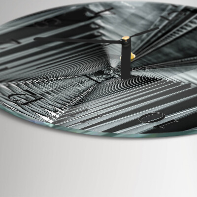 Runde wanduhr aus glas Eisenbahnschienen