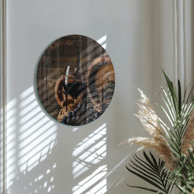Glas wanduhr mit motiv rund Ein Fass Wein