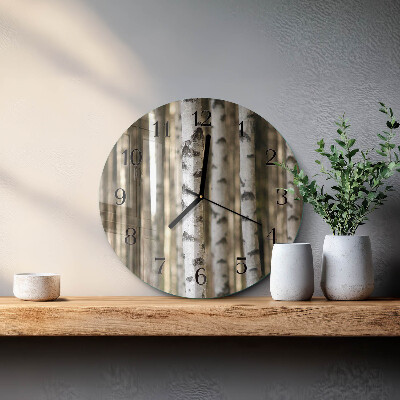 Runde wanduhr aus glas Birken