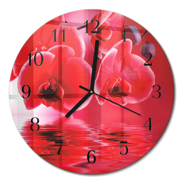 Glas wanduhr mit motiv rund Orchidee