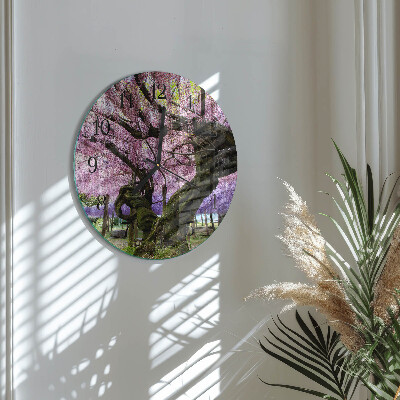 Wanduhr glas rund Bäume