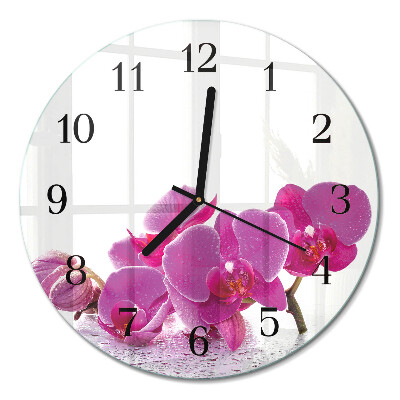 Glas wanduhr mit motiv rund Orchidee