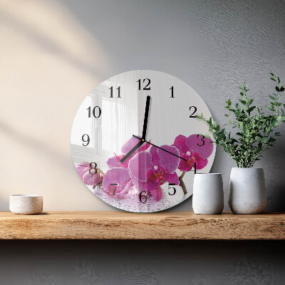 Glas wanduhr mit motiv rund Orchidee