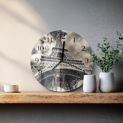 Runde wanduhr aus glas Eiffelturm