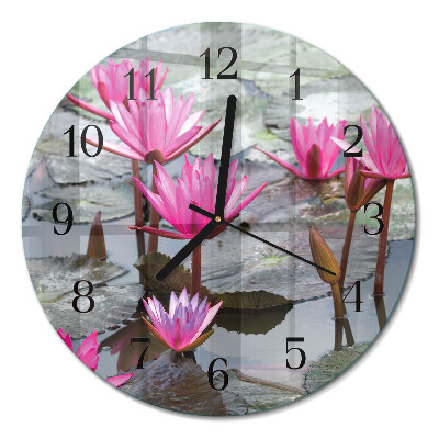 Wanduhr glas rund Seerosen