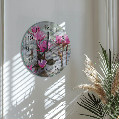 Wanduhr glas rund Seerosen