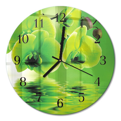 Runde wanduhr aus glas Orchidee