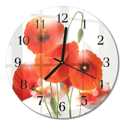 Runde wanduhr aus glas Mohnblumen