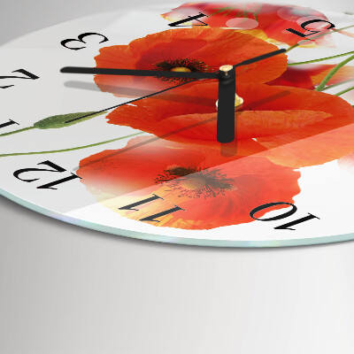 Runde wanduhr aus glas Mohnblumen